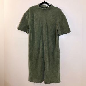 Prologue Corduroy Women’s dress ▪️ Olive Green short sleeve midi mock neck SizeL